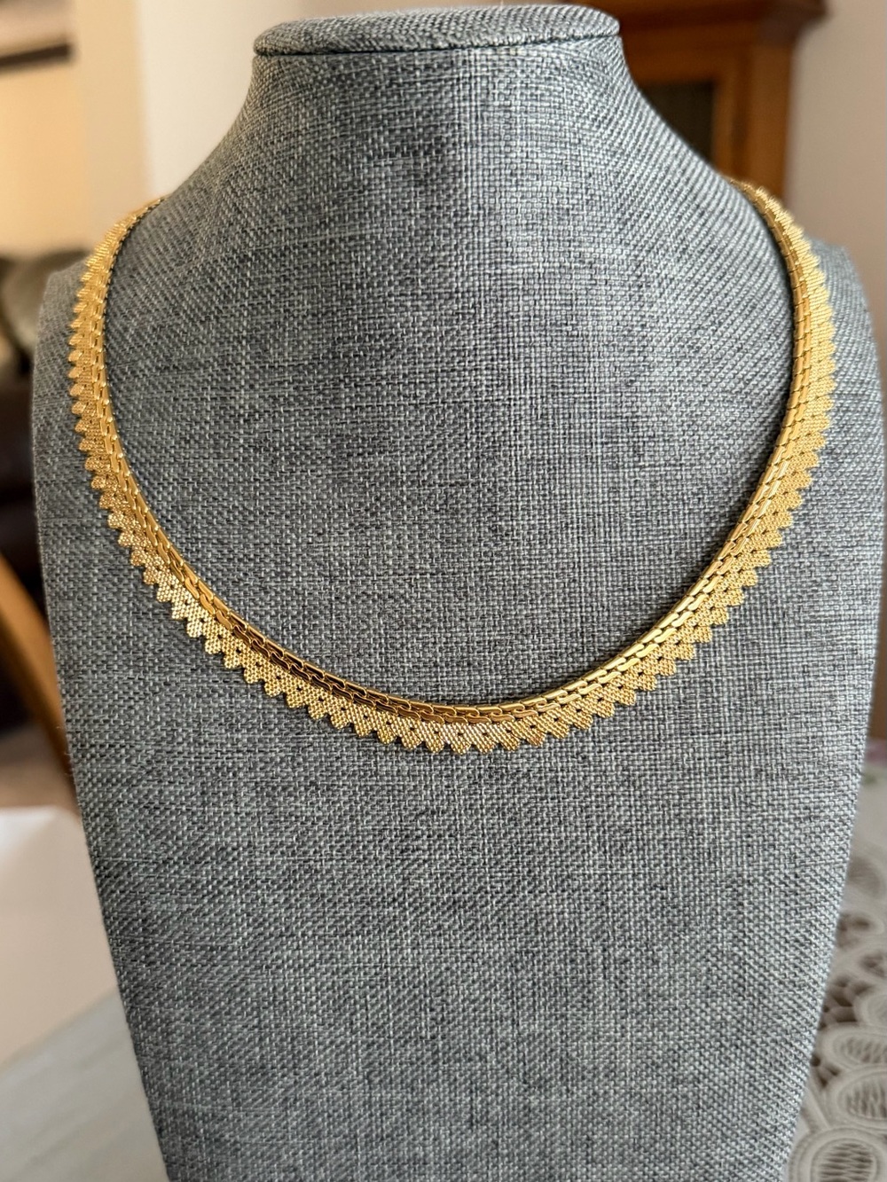 Vintage Monet Gold Herringbone Edge Necklace